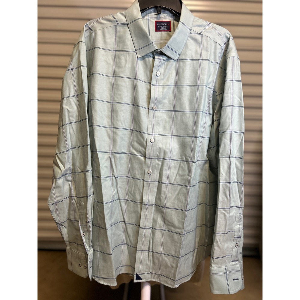 UNTUCKit Shirt Men XXL Green Perret Plaid Button Down Wrinkle Free Regular Fit